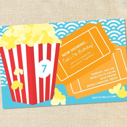 Sweet Wishes Popcorn Movie Sleepover Birthday Party Invitations - Custom Quantities (As Low as 1.19 Each) Il_570xn