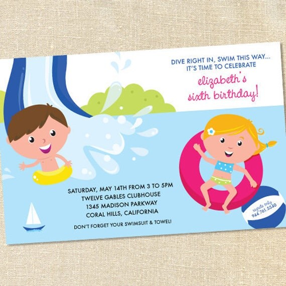 Sweet Wishes 20 Childrens Waterslide Pool Party Invitations - Custom Quantities (As Low as 1.19 Each) Il_570xn