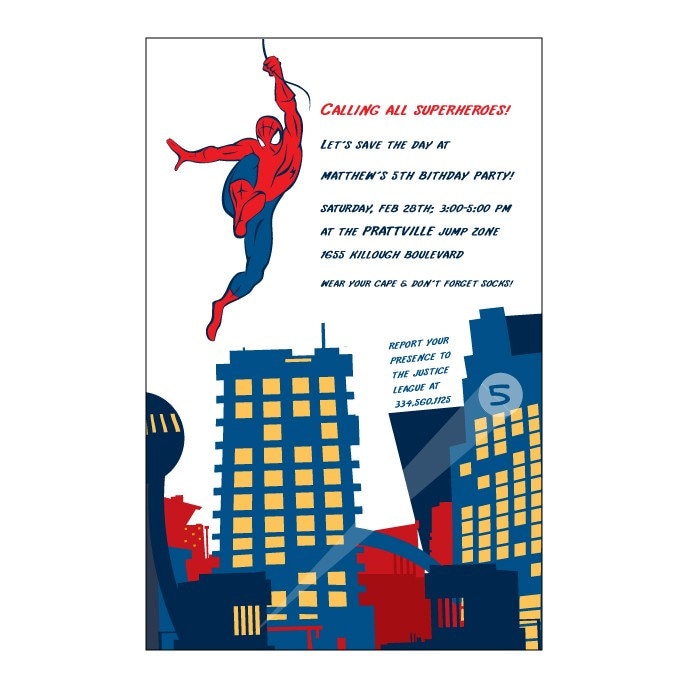 Birthday Invitations Superhero Batman Spiderman