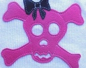 Pink Ultrasuede Iron-on Skull/Crossbone Applique - w/Black Bow
