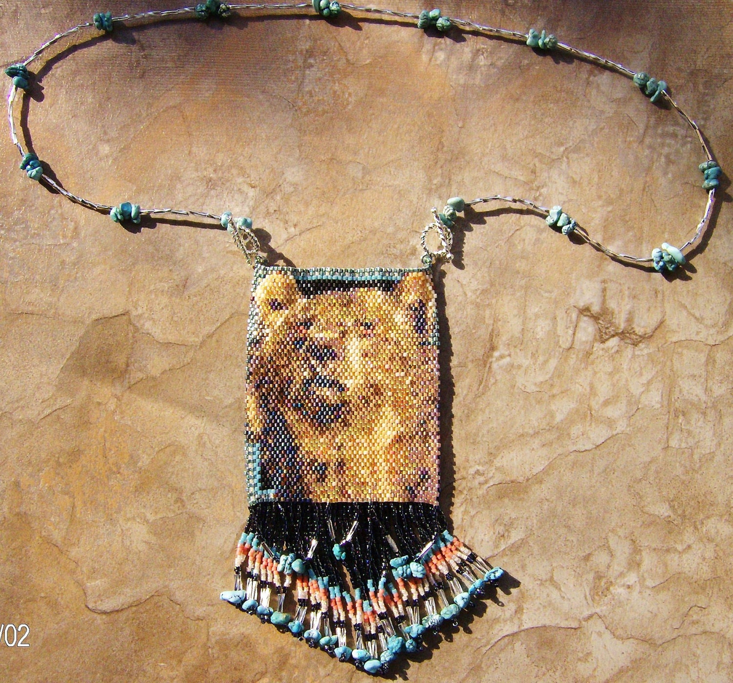 Bear Design Amulet Bag Hand Made Seed Beaded