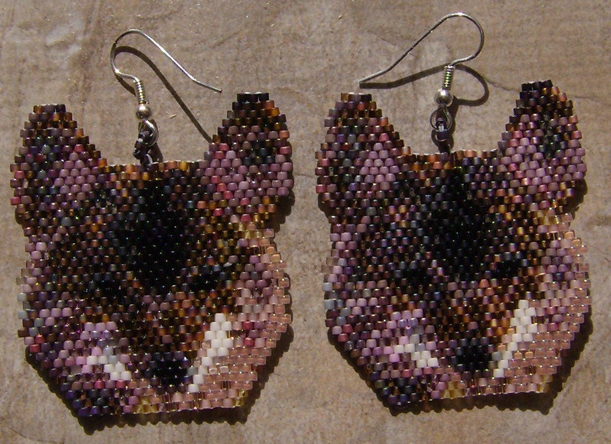 Coyote  Earrings Hand Made Seed Beaded
