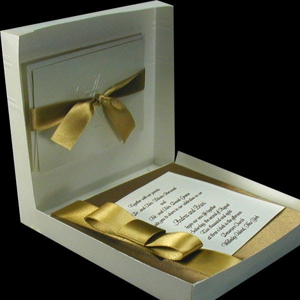 Boxed Couture Wedding Invitations - Gold and Ivory  -  Chic  Wedding  - Vintage Glam - Gold Invitation - Antique Gold Invite