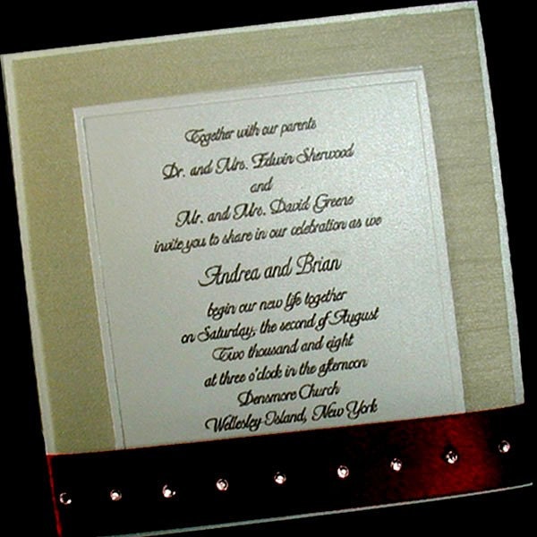 100 Boxed Couture Wedding Invitations, Ivory and Bordeaux. Your guests will love the ribbons printed with their names.