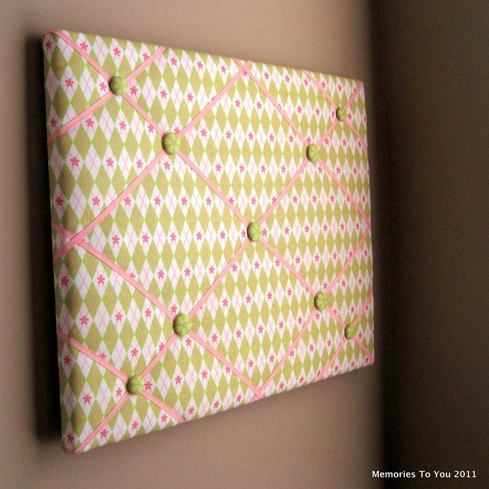 16x20 Memory Board Bow Holder LIme Green and Pink Argyle