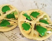 Vintage Earrings Large Pierced 70s MOD Lime Green Citrus Slices Gold Tone Posts Shipping Included USA