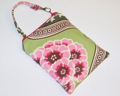 SALE-Zippered Gadget Bag for Cell Phones, iPods, iPhones, Eyeglasses and more - Amy Butler's PRIMROSE in LIME