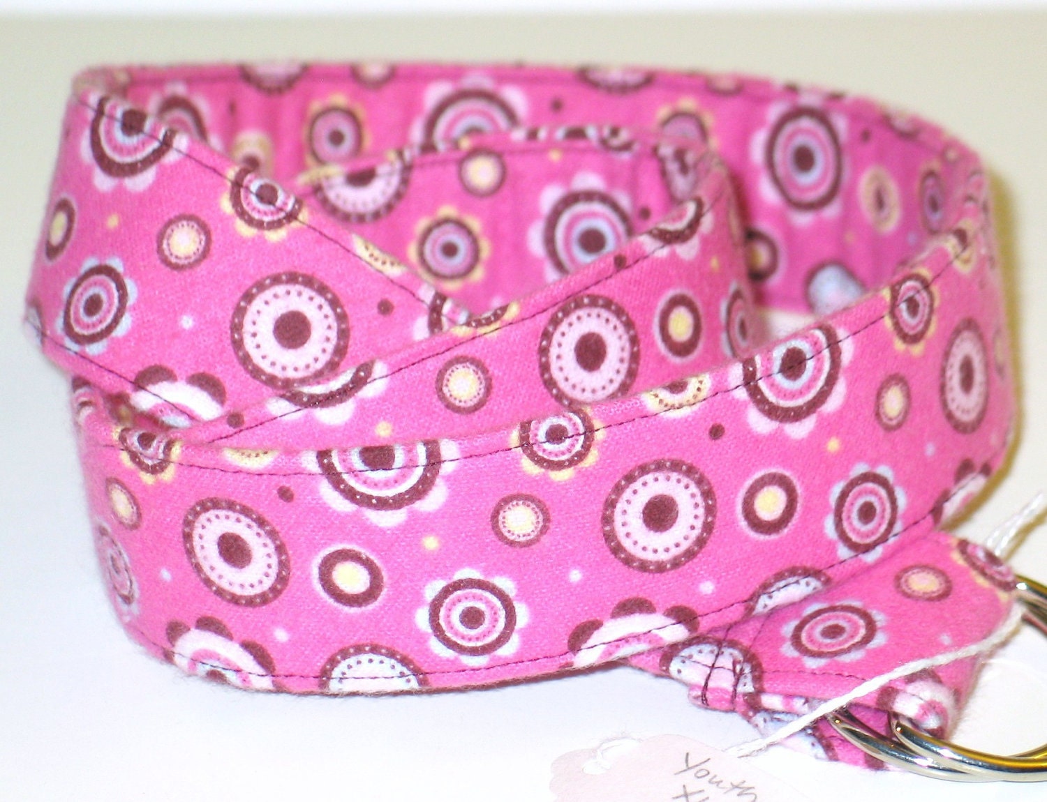 SALE Womens Adjustable Fabric Belt - Crazy Circles & Flowers Pink Flannel