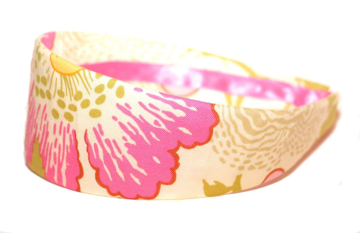 Fabric Covered Headband - Amy Butler's Fresh Poppies in Fuchsia, Wide Headband for Women or Girls