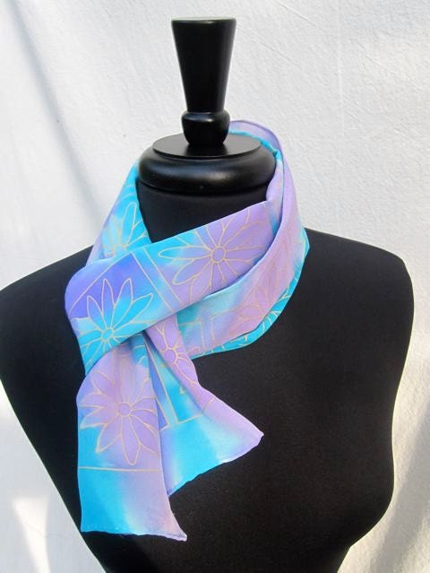 Hand Painted Silk Crepe Daisy Scarf