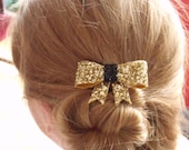 glitter bow hair clip - gold & black