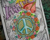 Hippie Art Coloring Pages, Imagine, Set of 2 Posters, Singleton Hippie Art