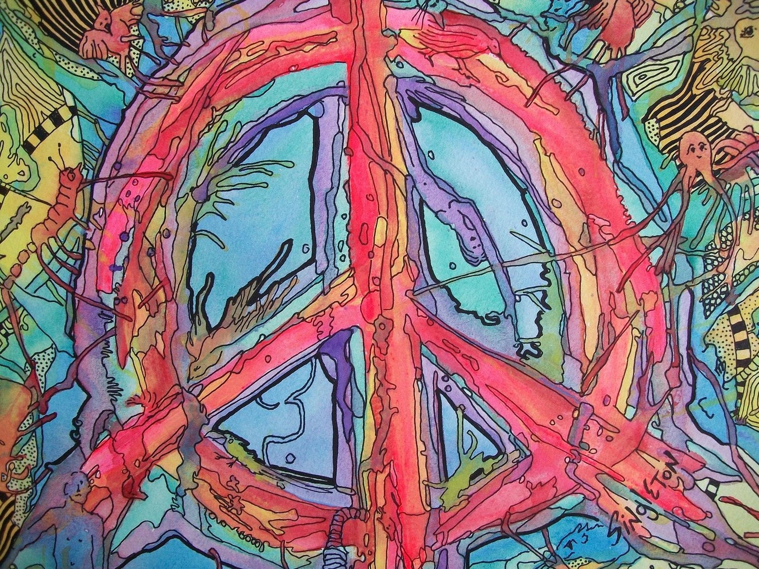 Psychedelic Dreams, Hippie Art Original by Singleton