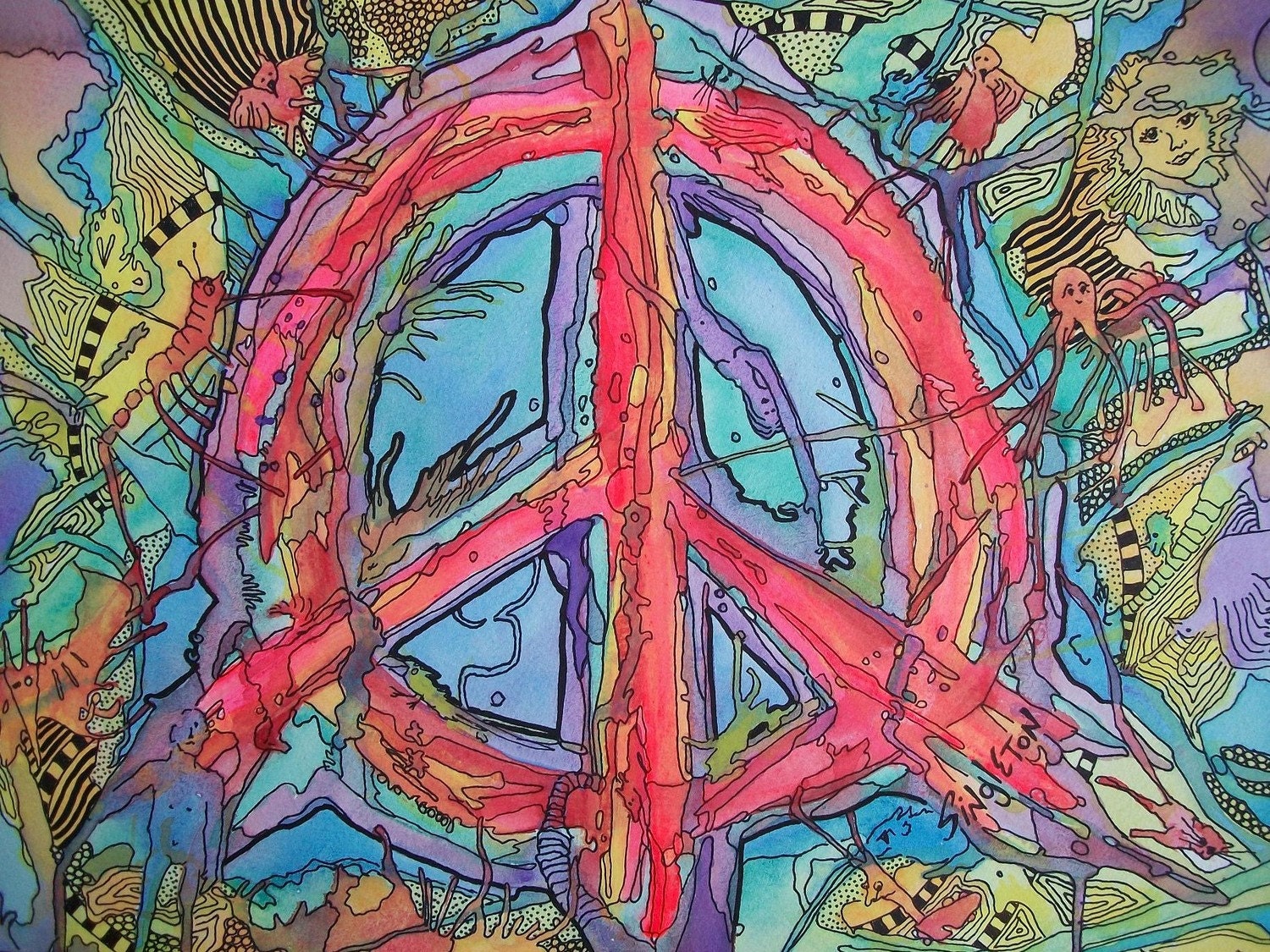Psychedelic Dreams, Hippie Art Original by Singleton