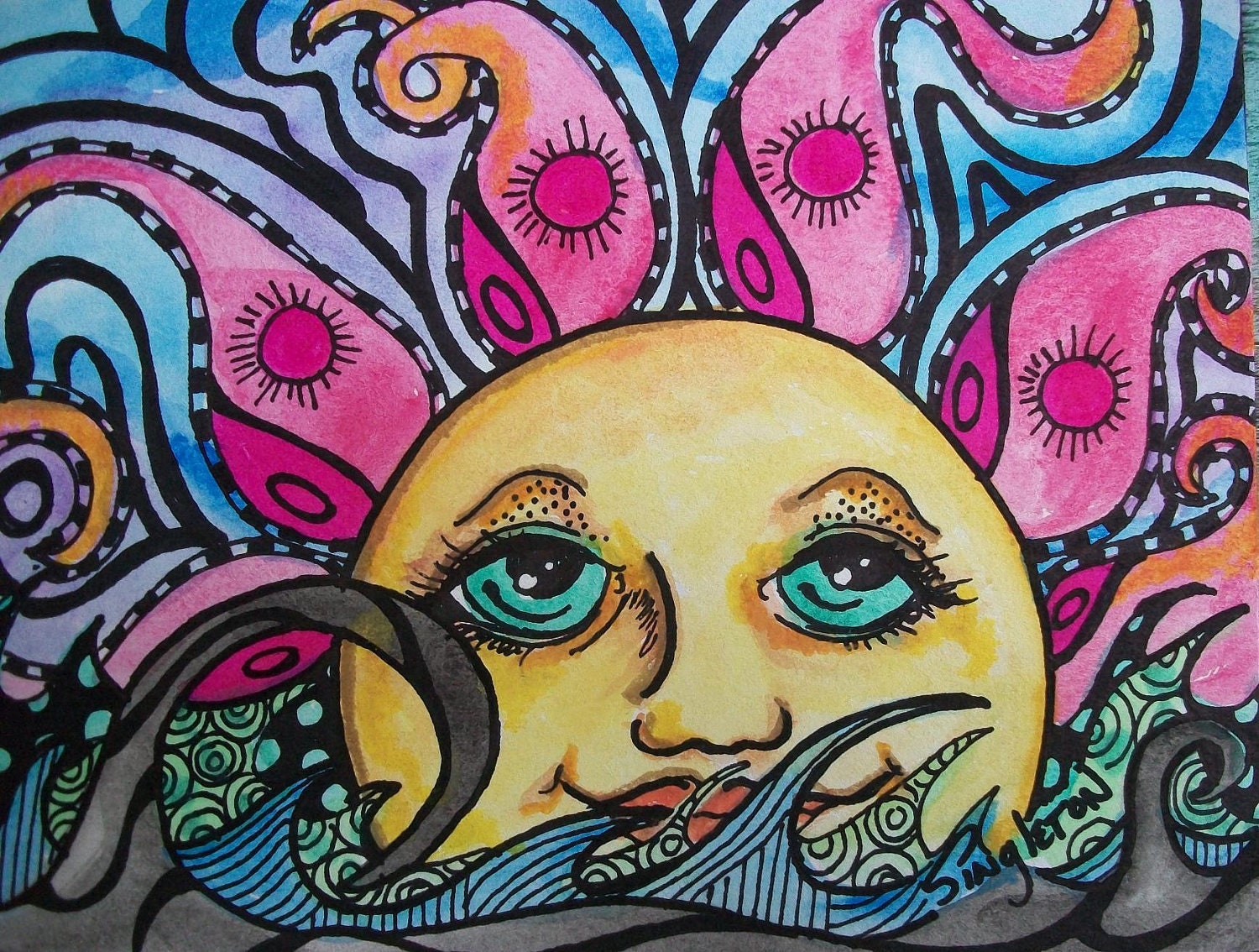 Psychedelic Sun and Sea, Singleton Hippie Art Original