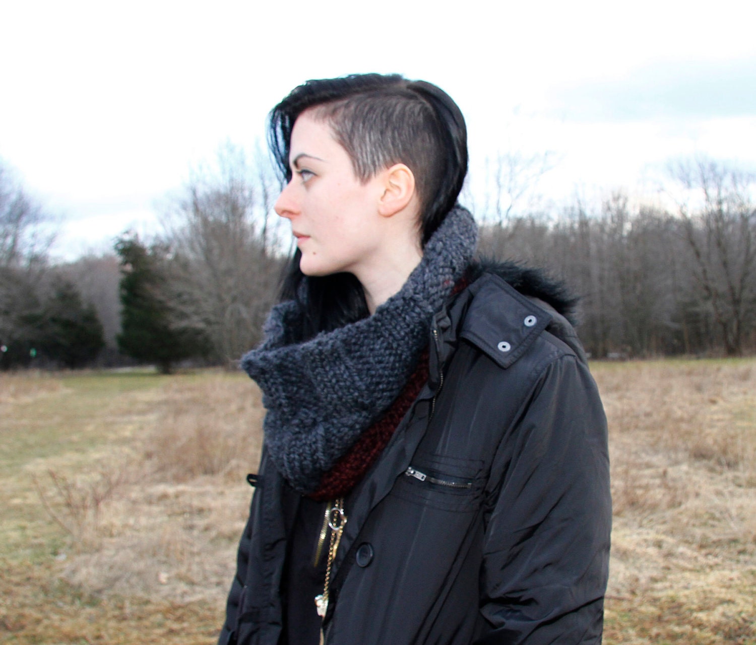 Checkerboard knit cowl