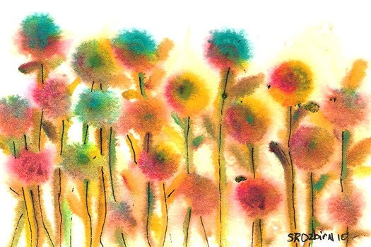 Dandelion Abstract,  ACEO Print of watercolor, 2.5" x 3.5"