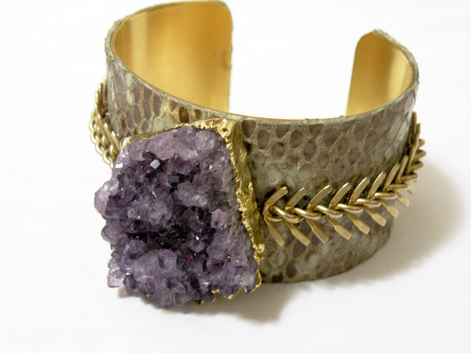 Amethyst  Leather Cuff
