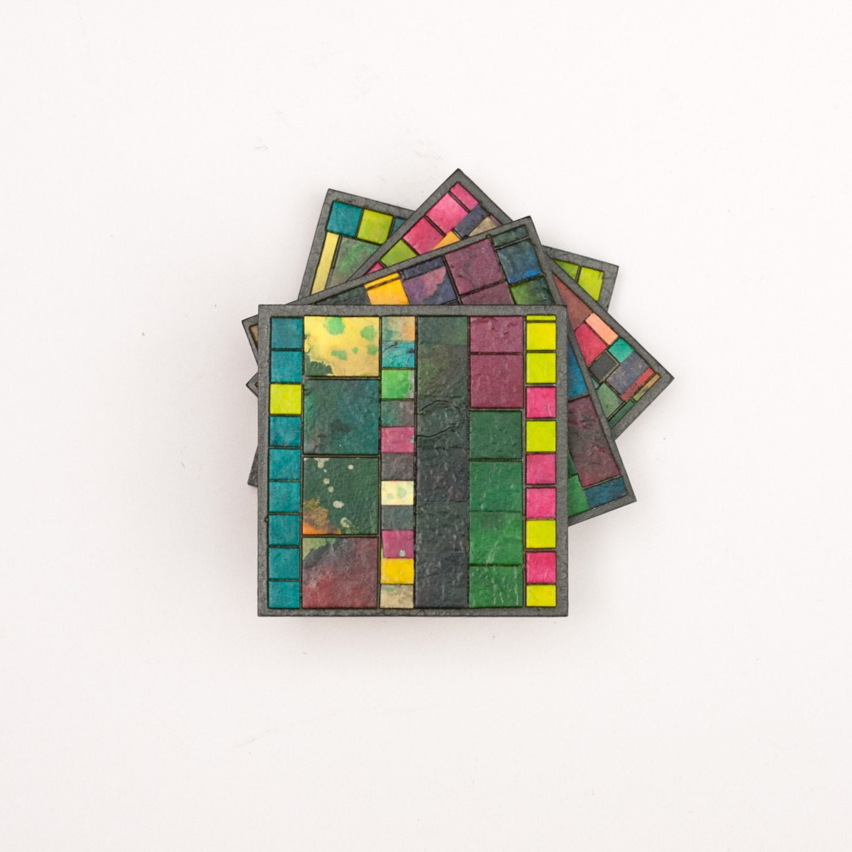 Mosaic Coasters Handmade Paper Geometric Colorful Mosaic Stripe Tile