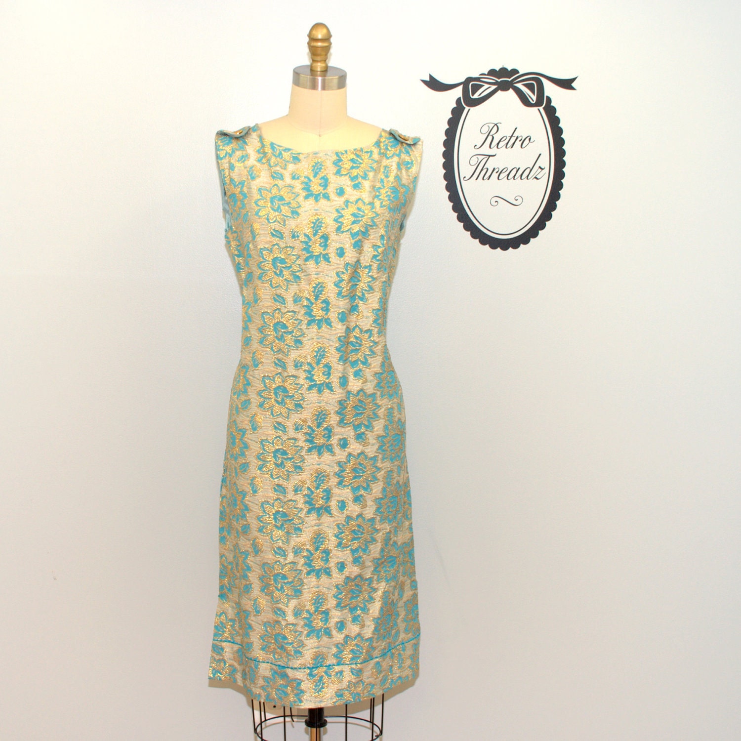 Brocade Dress / Vintage 1950s Metallic Brocade Shift Dress - Small / Medium