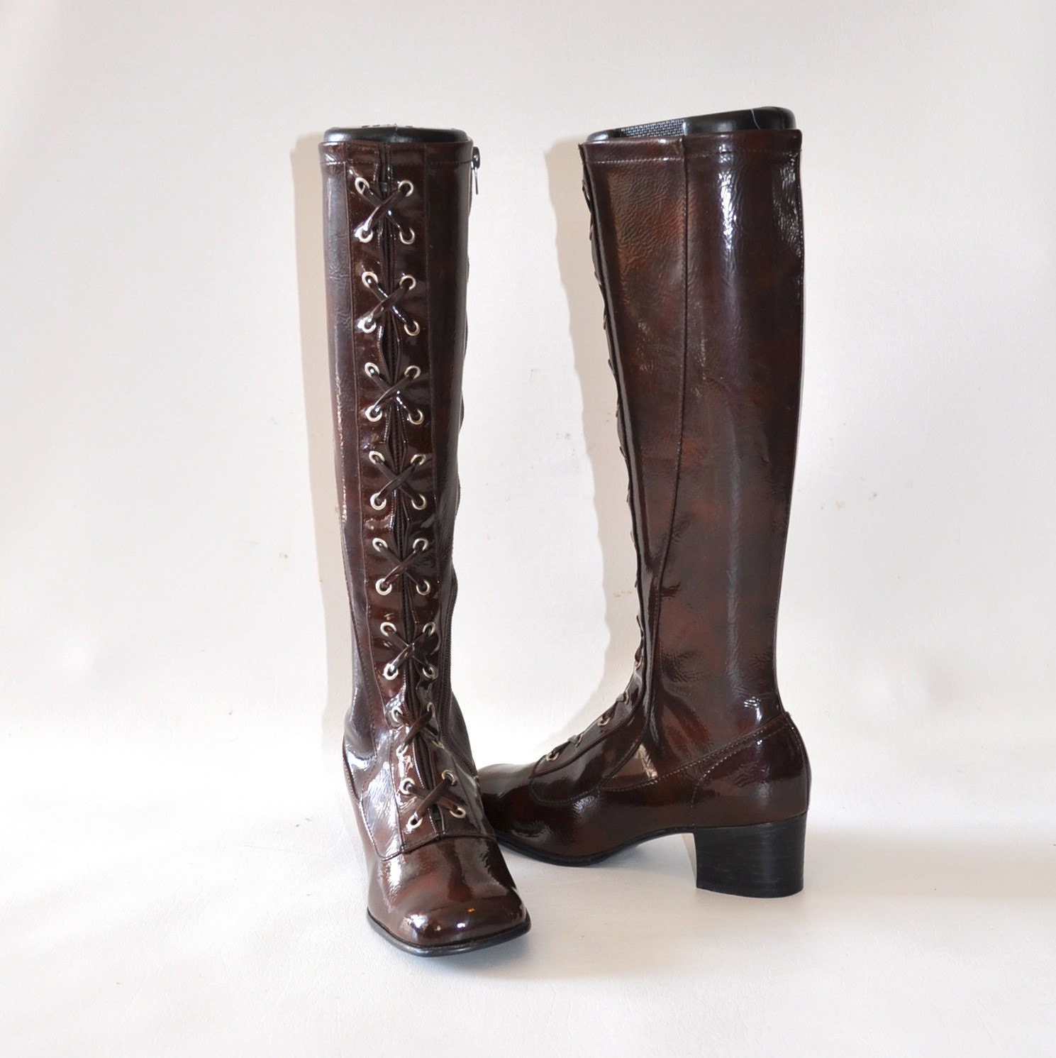 size 6.5 Vintage 60s Chocolate Corset Patent GoGo Boots