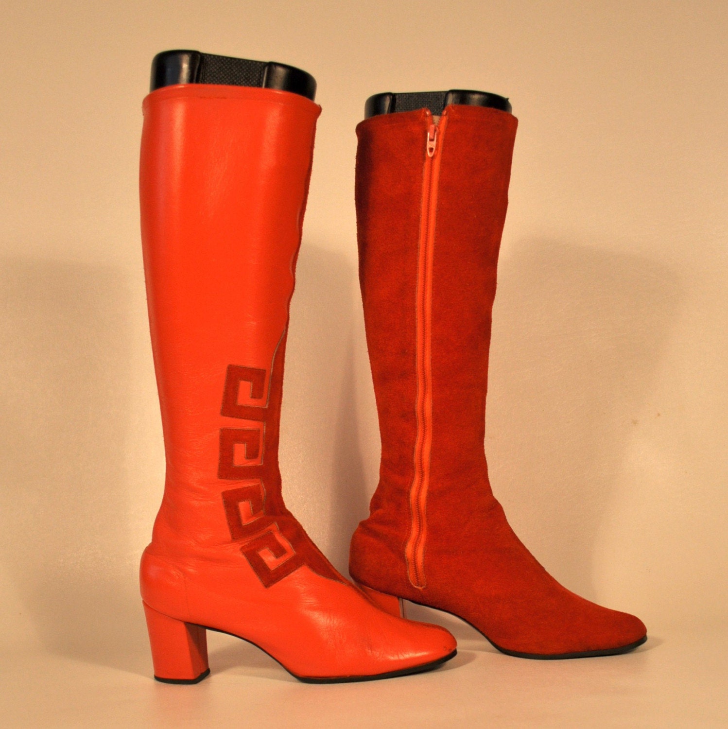 size 6/6.5 Vintage 60s Mod Tangerine Leather GoGo Boots