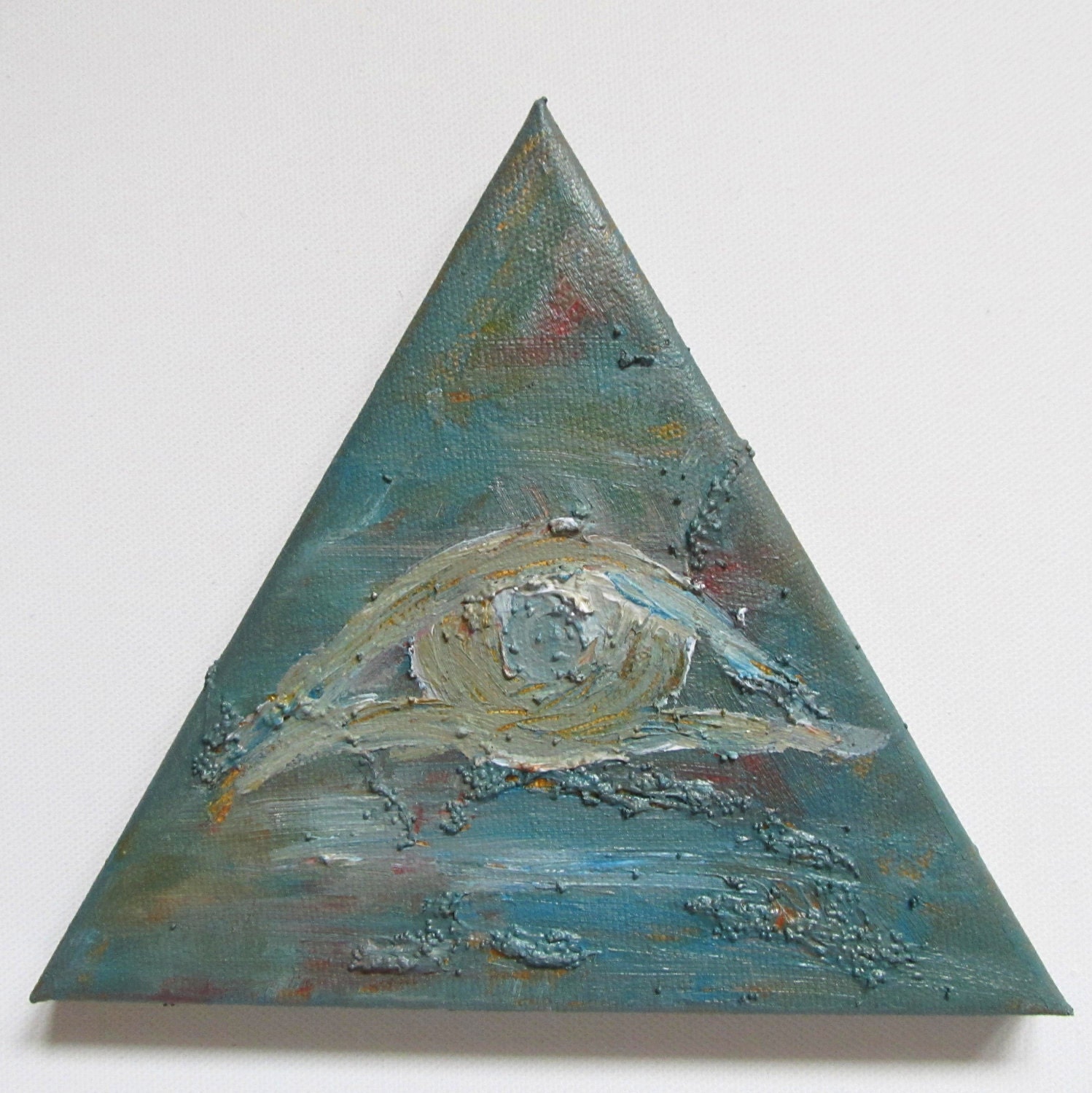 EYE  no.1 . Original Acrylic painting 8x8x8 on stretched triangle canvas . Contemporary Modern Surreal Visionary Art