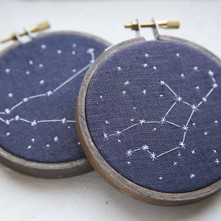 Two Zodiac Constellations - Embroidered Stars of Your Choice