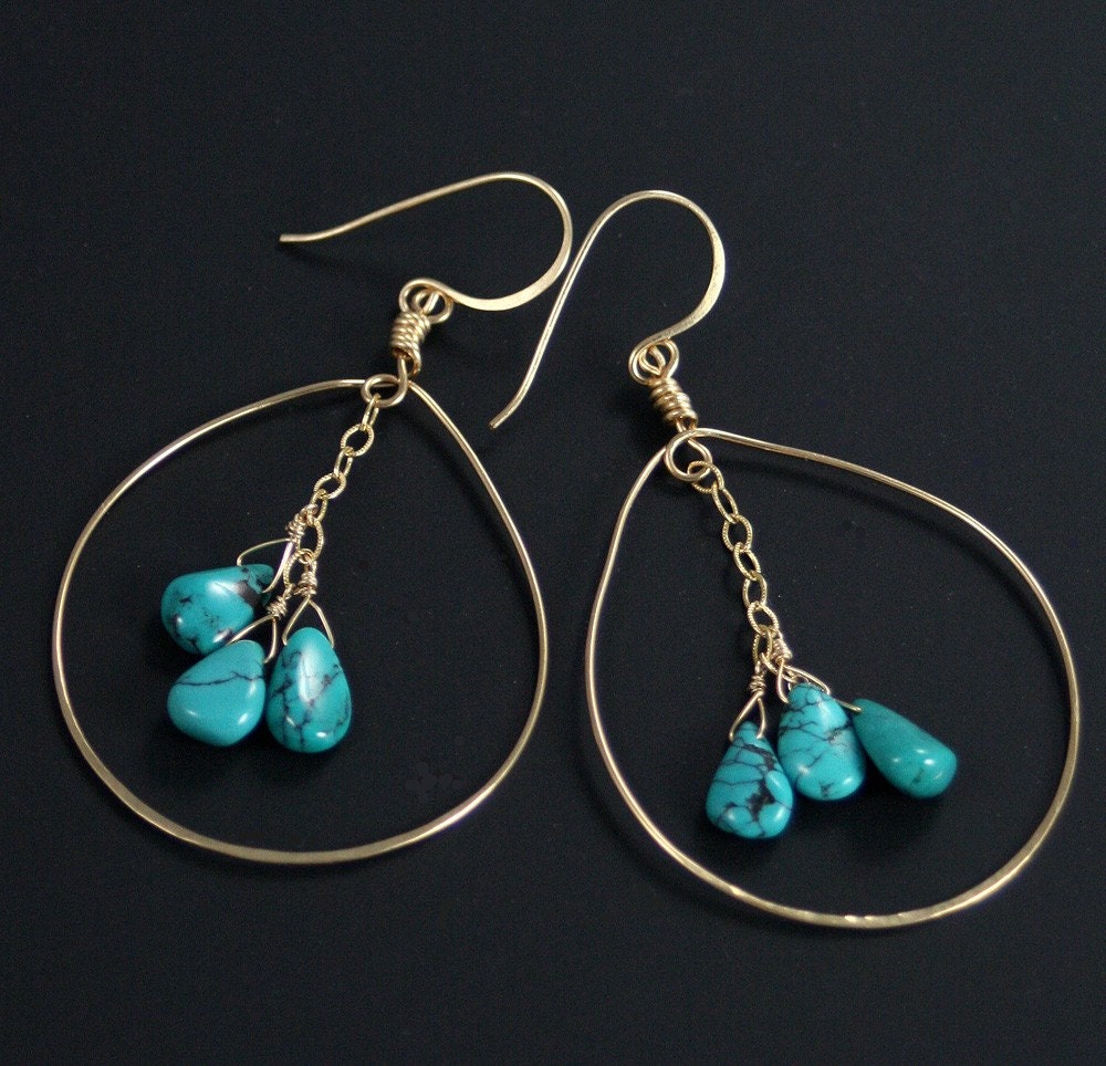 Gold Hoop Earrings with Turquoise - Turquoise Hoop Earrings - Turquoise Jewelry