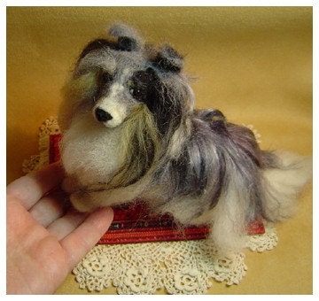 Custom needle felted dog art Shetland Sheepdog sculpture portrait realistic
