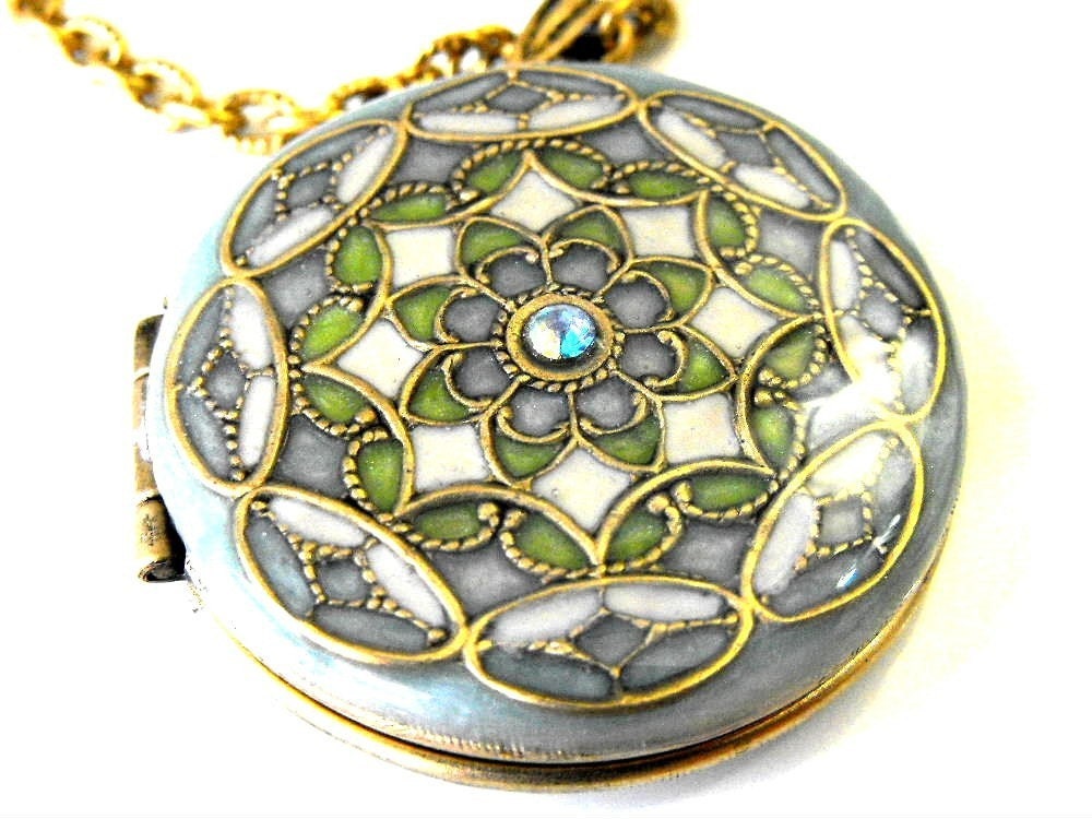 Teal Blue, Ivory Filigree Locket Necklace