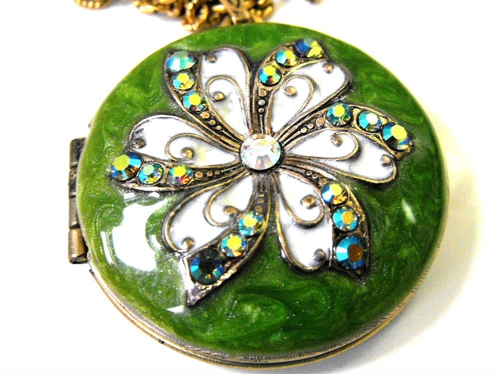 Olivine, Swarovski Flower Locket Necklace