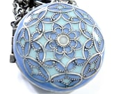 Periwinkle, Silver Filigree Locket, Handmade, Metal, Vintage Necklace