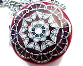 Vampire Red Filigree Locket, Silver, Brass, Metal Necklace