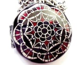 Black, Bloody Red Filigree Locket, Metal, Vintage, Handmade Necklace