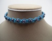 Blue Hemp Choker with Blue and Red Glass Beads