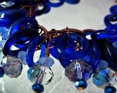 Antique Cobalt Blue African Glass Charm Bracelet Sparkling Iridescent Crystal Beads Copper Chain DIVINITY by Spinning Castle