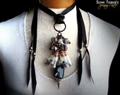 Black Tourmaline Tribal Amulet Necklace Apothecary Jar Vial Stone Beads Pagan Ritual Pendant MERLIN'S REALM by Spinning Castle