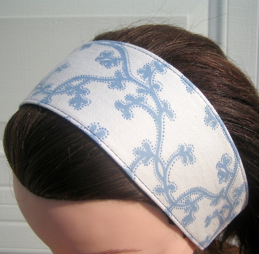 Blue and White Swirl Headband, Wide