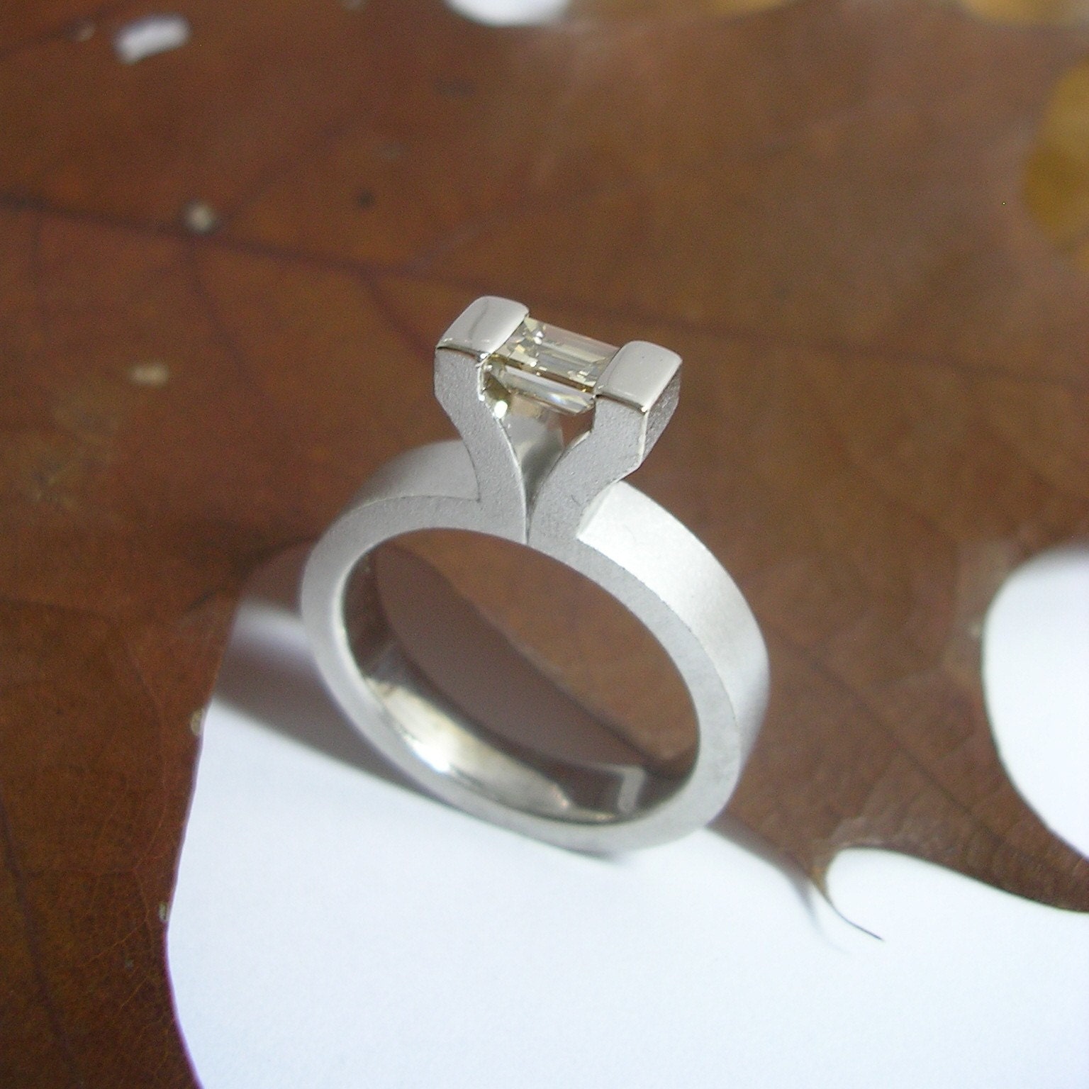 Light brown baguette cut diamond ring