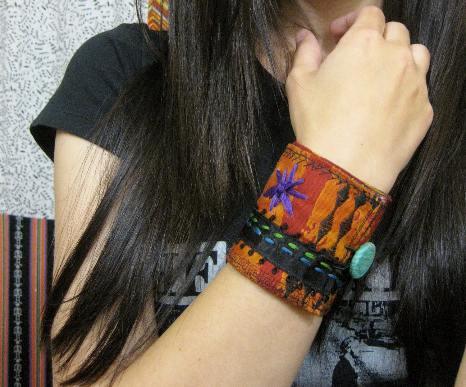 Quirky Wrist Cuff with Vintage Buttons
