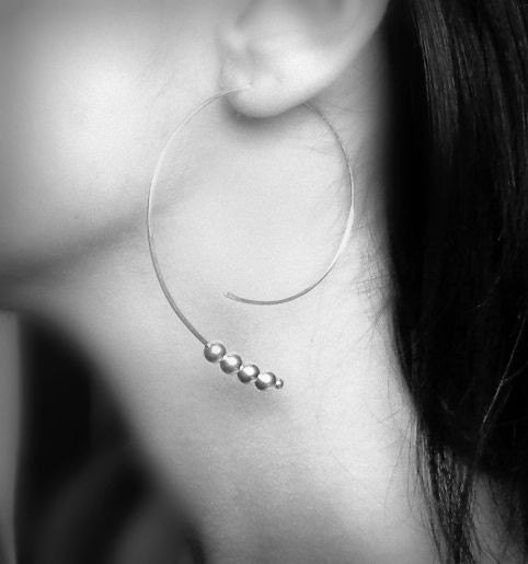Moon Hoop Earrings - Big - sterling silver open hoop earrings, big size Etsy