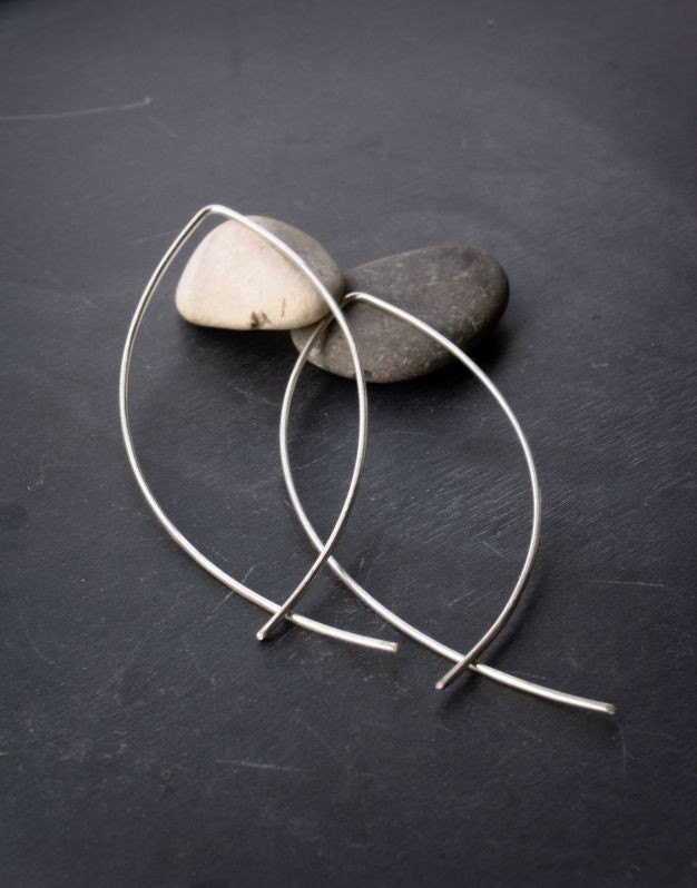 Almond, Hoop Earrings - big sterling silver open hoop earrings