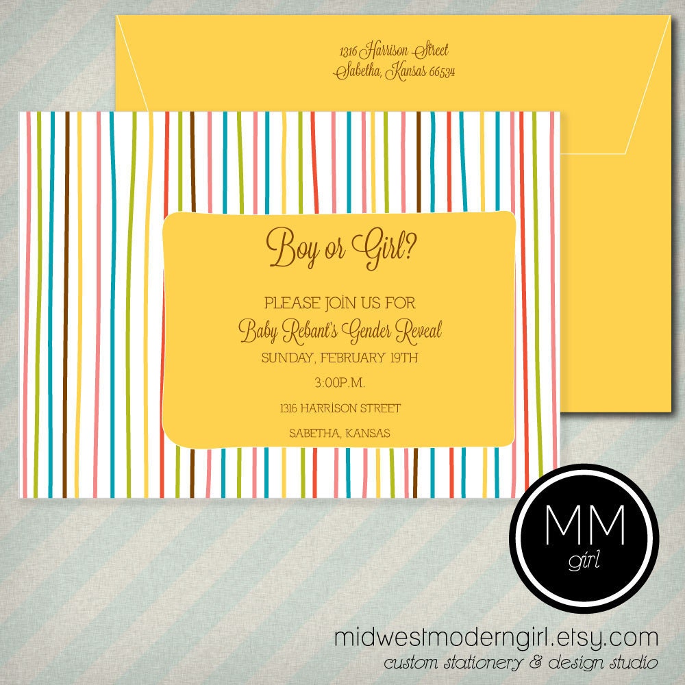 Stripes Gender Reveal Invitation