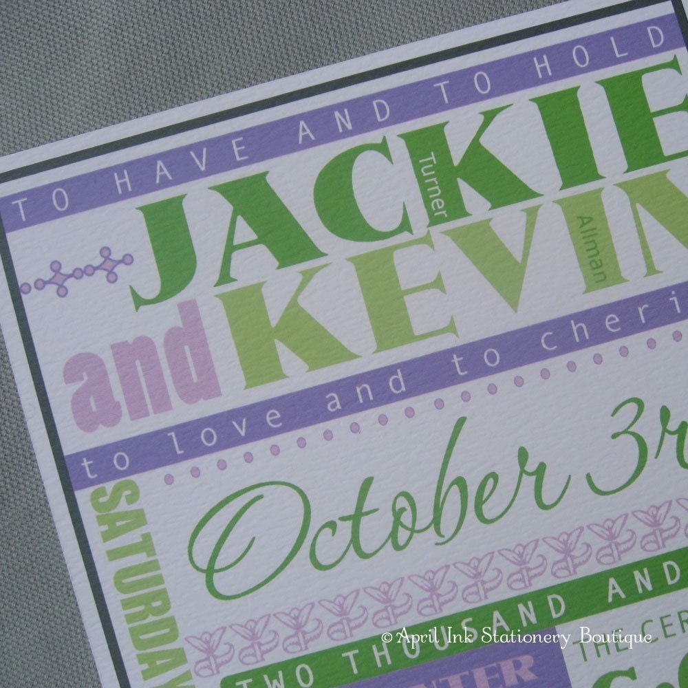 Pretty Rock Poster Wedding Invite in Violet and Apple Green