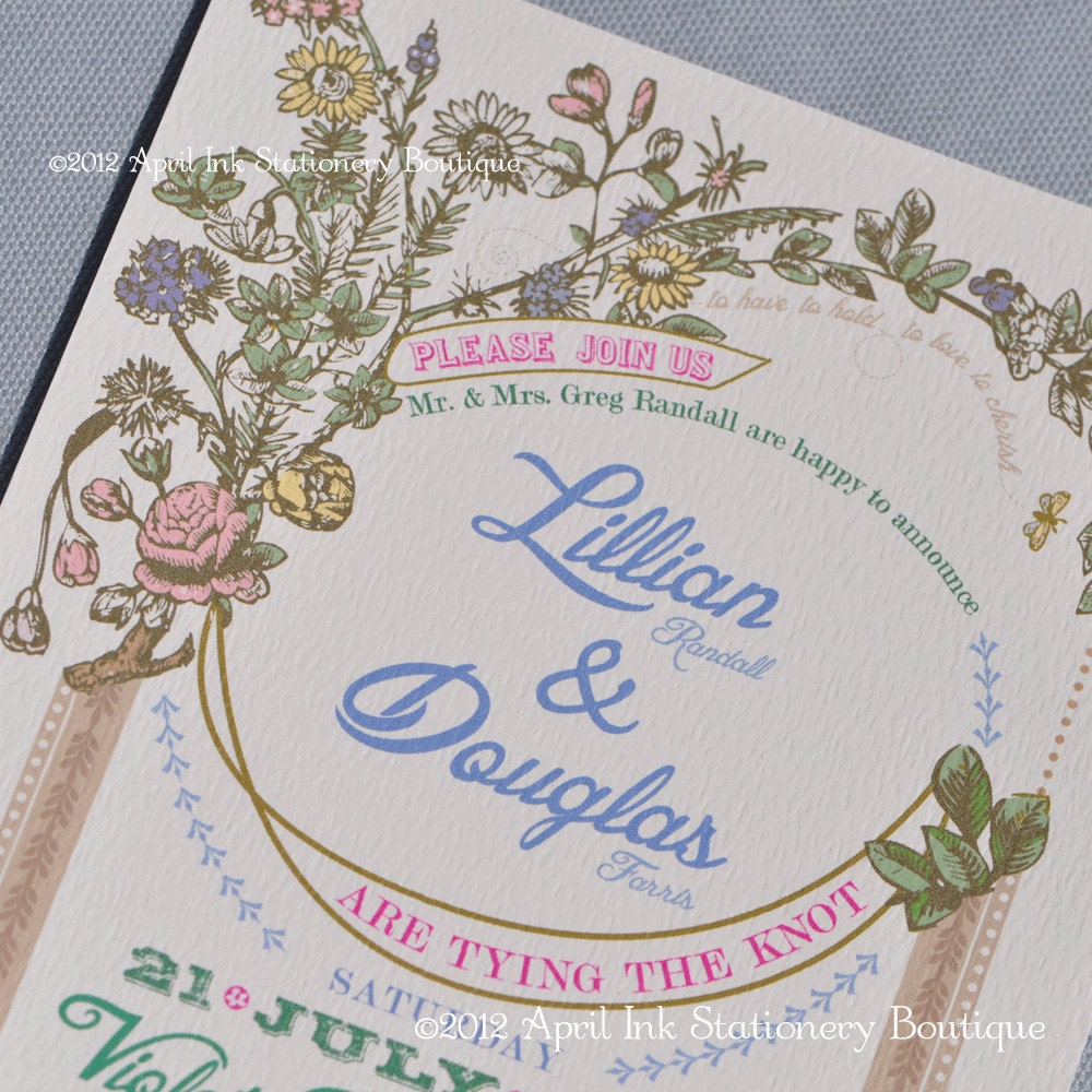 Vintage Botanical Wedding Invitation Set