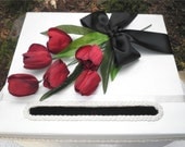 GORGEOUS  Elegant  Wedding Card Money Box   Ivory  Tulips or Magic Red Roses  YOUR FLOWERS on Top