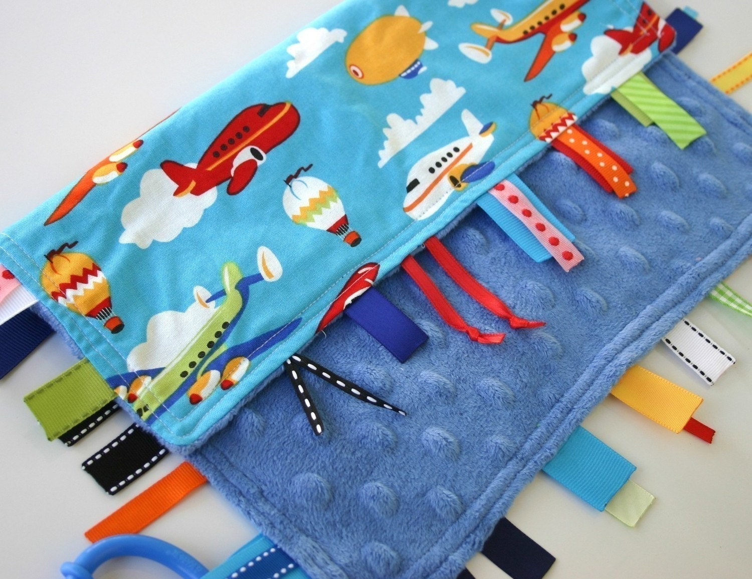 Ribby Learning Lovey - Fly by Day - with Blue Minky Dot - only a few left - this fabric is oop