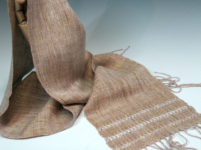Handwoven Raw Silk Scarf: Nearly Nude Amid the Persimmons