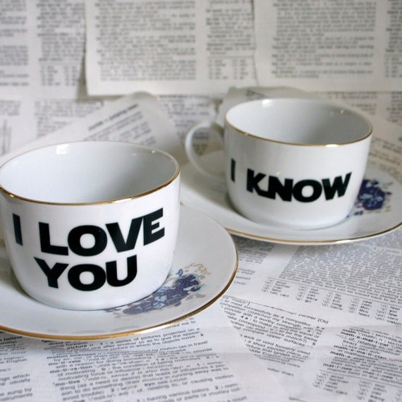 Romania I love you I know Star Wars themed altered vintage teacup and saucer set